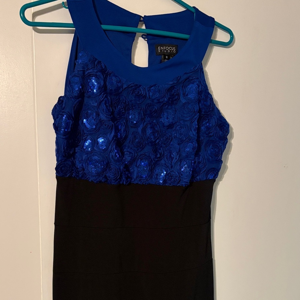 Enfocus Studio Girls' Cobalt Blue and Black Rosette Sequin Dress